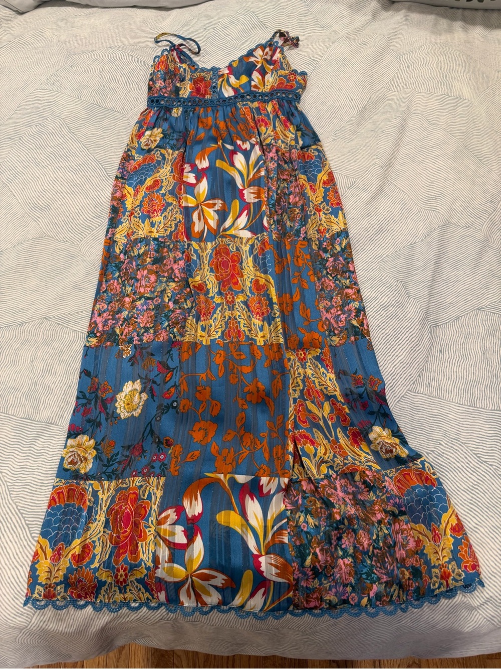 Bohemian Floral Maxi Dress — Blue Multi (sz S)
